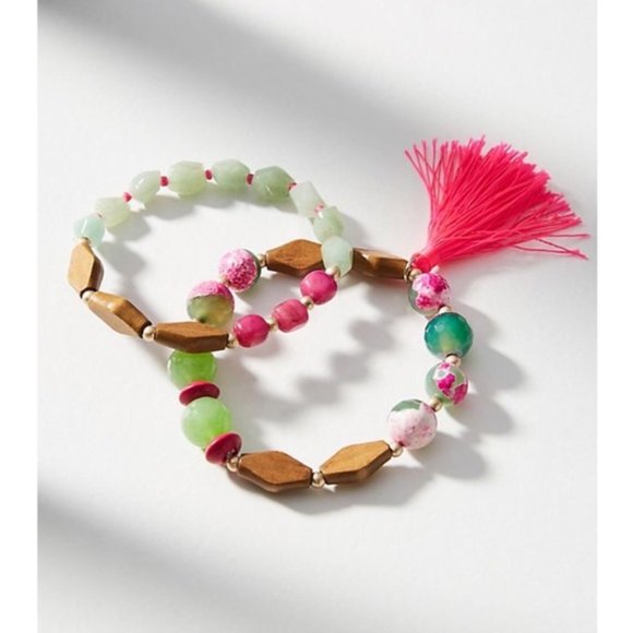 Anthropologie Jewelry - Anthropologie Semi-Precious Pink-Tassel Bracelets